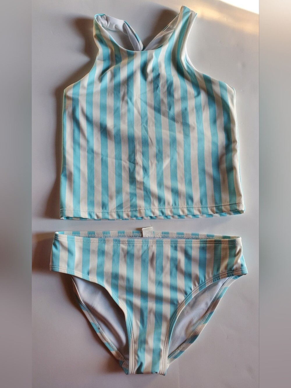 Girls Pool Blue Stripe Tankini Size L (10-12)